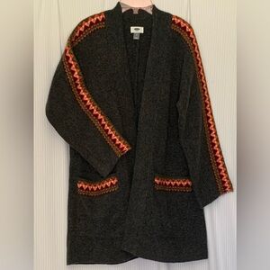 Old Navy Cardigan Open Front Dark Gray with Aztec Trim Detail Pockets Medium
